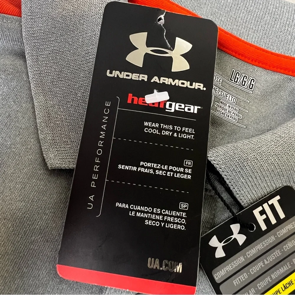 Under Armour NWT Men's Gray and Orange Heat Gear Golf Polo Large Men’s Shirt - Picture 7 of 9
